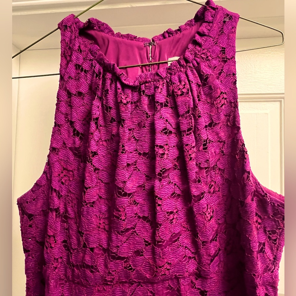 Trina Turk purple lace overlay dress